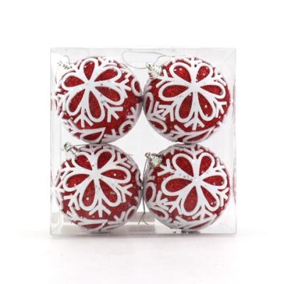 China Hot Sale 4Pcs Poly Dragon Red Silver Ball Box Decoration 2021 Christmas Set Flower Pattern Ball Hanging Ornament for sale