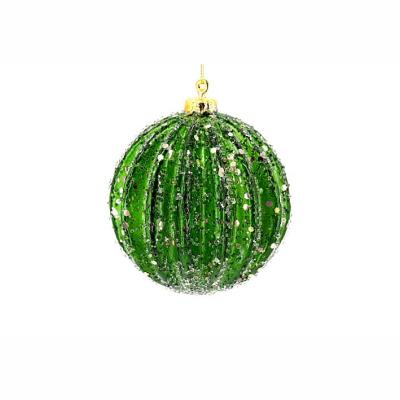 China Party Festival Ornament Hanging Party Customized Glitter Plastic Christmas Stripe Ball Ornament Sprinkle Bead Hanging Decorative Ball Christmas Tree Decoration for sale