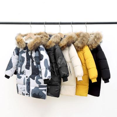 China Anti-wrinkle Fur-collar children's winter thickened overcoat boy's anorak down jackets new girl's mid-length cotton-padded style for sale