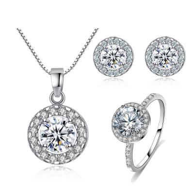 China Rhinestone Crystal Wedding Necklace Earring Finger Ring Pendent Charm Jewelry Set FASHIONABLE Women's Silver Alloy Metal for sale