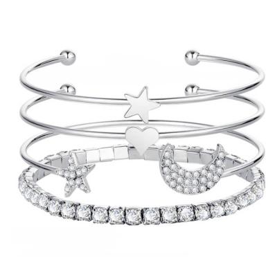 China Trendy simple and fashionable star and moon diamond-studded shiny peach heart star bracelet four-piece bracelet set jewelry wholesale for sale