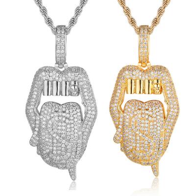 China Cubic Zirconia Ladies and Girls Jewelry Tennis Chain Dollar Lip Micro Inlaid Bling Pendant Necklace Trendy Trendy Copper Jewelry for sale