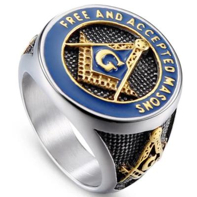 China Wholesale Two Tone CLASSIC Blue Trending Ring Men's Totem Oil Drip Religious Freemason Jewelry Ring for sale