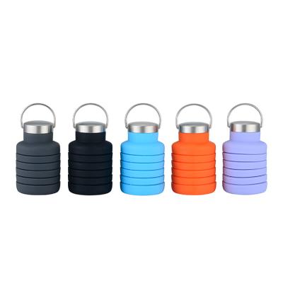 China Viable Reusable BPA Free Silicone Collapsible Water Bottles For Travel Gym Camping Hiking Portable Leak Proof Sports Water Bottle 500ml for sale