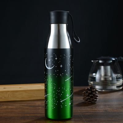 China Sustainable Hot Selling Amazon Starry Sky Green Thermal Bottle With Rope Outdoor Stainless Steel Travel Water Bottle 500ml for sale