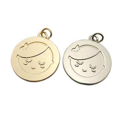 China Oil Covered To Prevent Fade Zinc Alloy Customized Stamped Logo Charms Metal Jewelry Tag Bracelet Making for sale