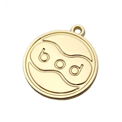 China Oil Covered To Prevent Fade Oem New Design Engraved Logo Gold Plated Charm Jewelry Tags For Pendant for sale