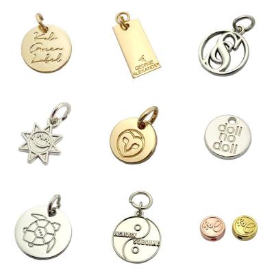 China Oil Covered To Prevent Fade Antioxidant Bracelet Charm Custom Gold Logo Engraved Stamped Silver Jewelry charm tag for pendant for sale