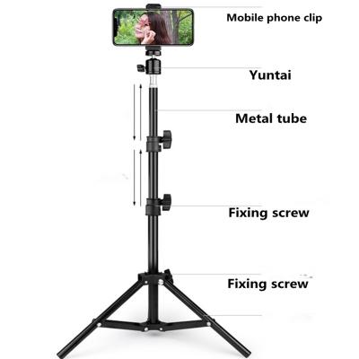 China Folding Smart Adjustable Height Tripod Phone Stand Mobile Phone Live Broadcasting Stand With Metal Led Lamp Holder for sale