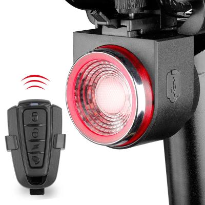 China Wireless Remote Control Recycling Alarm Bell TM-BTL-020 Tail Light Theft Detected Bicycle Light Rechargeable Rear Brake Tail Lamp Anti for sale