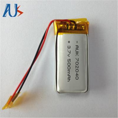 China Safety Small LiPo Battery 3.7V 500mAh Lithium LiPo Cell 702040 for sale