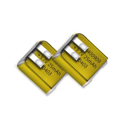 China 3.7v Bateria recarregável de polímeros de íons de lítio 400909 25mah Bateria Lipo Bateria de lítio de polímeros para fones de ouvido Bluetooth à venda