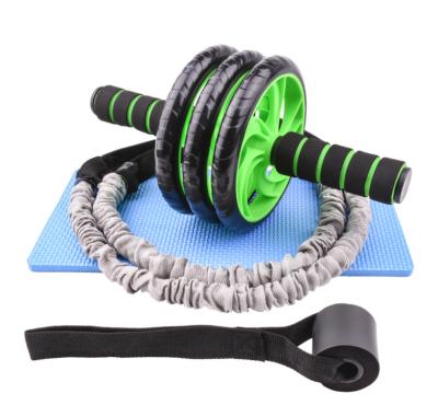 China Elastic Abdominal Rope Mat Set Wheel Universal Abdominal Roller Fitness Resistance Band Rope ab Workouts for sale