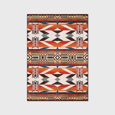 China Stain Noise Resistant Blue Orange Pattern Living Room Bedroom Bedside Geometric Indian Ethnic Rug for sale