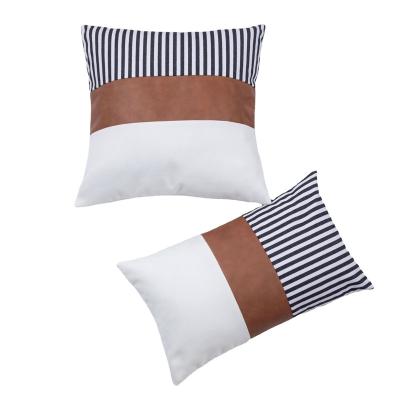 China 2022 Europe Style Anti-static PU Stripe Pattern Solid Leather Cushion Covers Pillow For Decoration for sale