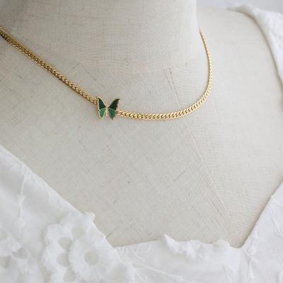 China Wholesale Hiphop Non Tarnish Tasty Women Choker Jewelry 18K Gold Plated Stainless Steel Green Butterfly Necklace for sale