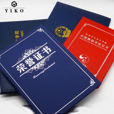 China Gold foil logo; sliver foil logo for college thai quality padded pu custom design hot stamping gold foil diploma cover certificates backing files for sale