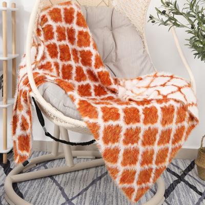 China Single Double Sided Colorful Soft Bulky Nylon Fluffy Plaid Fluffy Fur Knitted Throw Blanket For Sofa Chair for sale