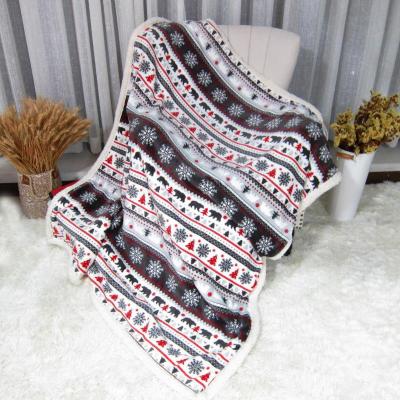 China Anti-Pull Personalized Soft Warm Christmas Flannel Fleece Sherpa Polyester Decorative Throw Blanket For Winter for sale