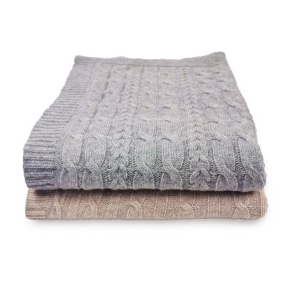 China Simple Classic Cable Knit Super Comfortable Luxury Cashmere Wool Blend Knit Throw Blanket for sale