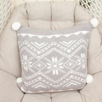 China Leopard Jacquard Chevron Plush Knitted Sofa Cushion Pillow Cover Customized Partraction With Pom Pom for sale