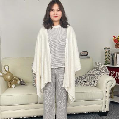 China Customized European American soft smooth nylon polyester squishy ruana knitted shawl women for winter home wear for sale