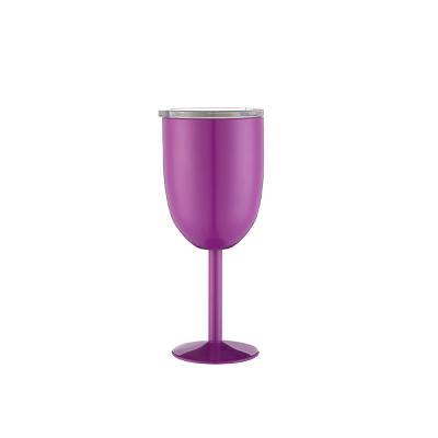 China Eco-friendly Plain Double Wall Stainless Steel Red Wine Glass Wedding Decorated With Clear Lid 12oz for sale