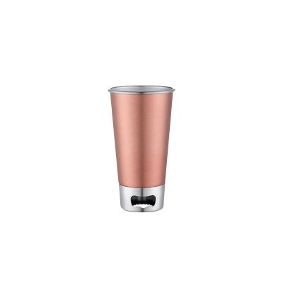 China Viable Rose Gold Stainless Steel Single Wall Beer Mug Wine Mug with Corkscrew, Bottle Opener Travel Mug 400ML for sale