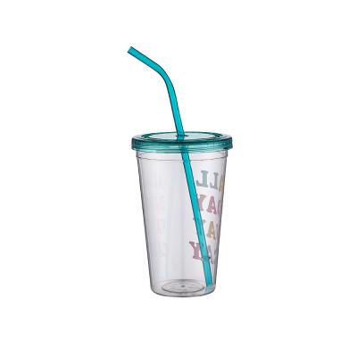 China Viable Hot Sale Single Wall Straw Plastic Cup Easy To Carry Plastic Coffee Mug Juice Cup With Straw 500ML for sale