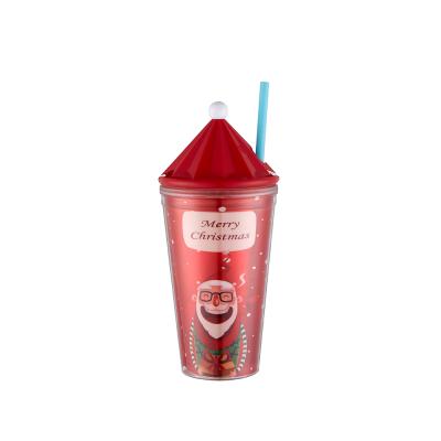 China 2020 Outdoor Popular Selling Classic Food Grade And Double Wall Shape Eco-friendly Ice Cream Plastic Straw Cup And Juice Cup With Lid 500ml for sale