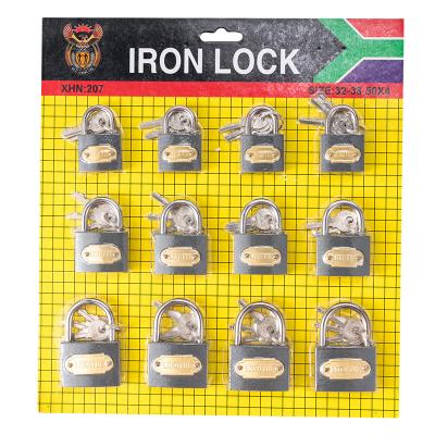 China Durable Gray Suction Card 32mm/38mm/50mm High Security Old Iron Padlock Cast A Set Of 12 Locks for sale