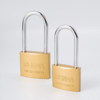 China Cerrar Cadeado Durable High Fine Workmanship OEM Support New Product Security 63mm Long Beam Padlock Gold Color for sale