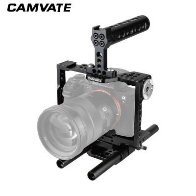 China Shoe Mount & ARRI Rosette & Nato Rail Included CAMVATE Dslr Cage Camera Dual Rod For Son a7 II a7R II a7S II a7 III a7R III a9 Series Rig With Top Handle 15mm for sale