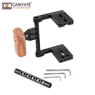 China Adjustable Height CAMVATE Camera Cage Rig Stabilizer with Wooden Handle for sale