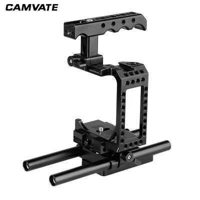 China 15mm Rod Dual Cage Kit With Top Cheese Handle Quick Release Baseplate CAMVATE DSLR System Half Camera And QR Baseplate For Sony A7s A7RII A7s2 A7sII A7r3 A73 A9 for sale