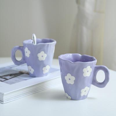 China Viable Straight Coffee Mug Cups Flower Printing Design Fashion Cute Girl Ceramic Mug For Milk Or Juice for sale