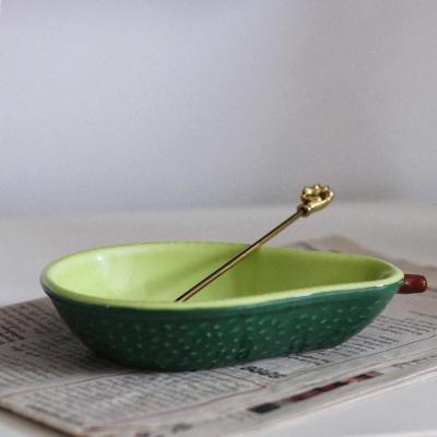 China Avocado Design Ceramic Bowl Custom Green Salad Kitchen Small Viable Seasoning Ceramic Bowl for sale