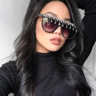 China New come Crystal Rhinestone Oversized Oval Frame luxury Diamond Sunglasses 2022 fashion sunglasses 9232 for sale