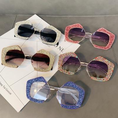 China Polygonal frame Diamond Sunglasses latest fashion sunglasses 1713 fashion rhinestone half frame sunglasses for sale