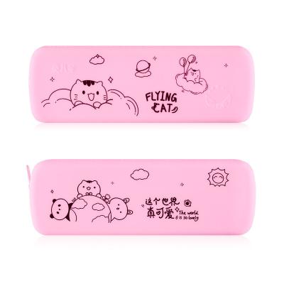 China Protect Baby Printable Pattern Silicone Graffiti Pencil Bag Students Writing Stationery Box Drawing Cartoon Washable Silicone Pencil Cases for sale