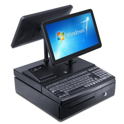 China Supermaket In Stock Cash Register Desktop Screen Double All In One Point Of Sale Cash Register Computer Windows POS Desktop System for sale