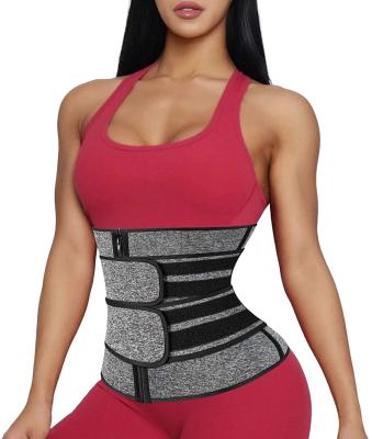 China DAVI Double Belt Waist Trainer Antibacterial for Women Neoprene Sweat Fitness Waist Trainer Waist Cincher Body Shaper for Weight Loss for sale