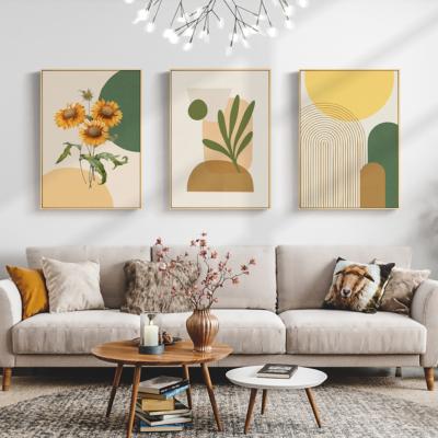 China Nordic modern farmhouse log style living room decoration painting yellow sunflower hanging painting for home decor for sale