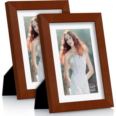 China Classic Style 5x7inch With Mat Wooden Photo Frames Home Decoration Picture Frame Brown Rectangle Desk Frame Pictures for sale