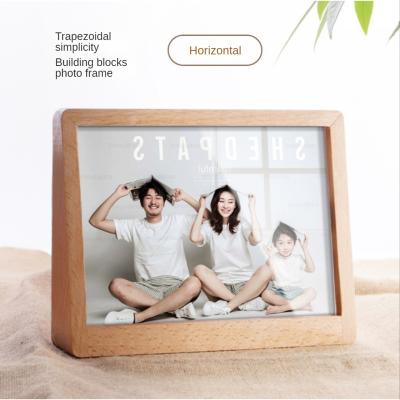 China Spot Beech Frame Trapezoidal Art Frames Wholesale 6 7 8 Inch Frame WoodFrame Desktop Calendar Solid Wood Creative Base for sale