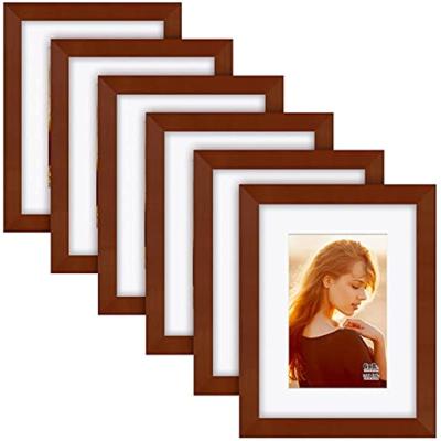 China 6x8 Inch Wood Picture Frames Made Of Solid Wood 4x6 Glass Photos And HD Display With Mat Or 6x8 Without Mat 6PK Brown for sale