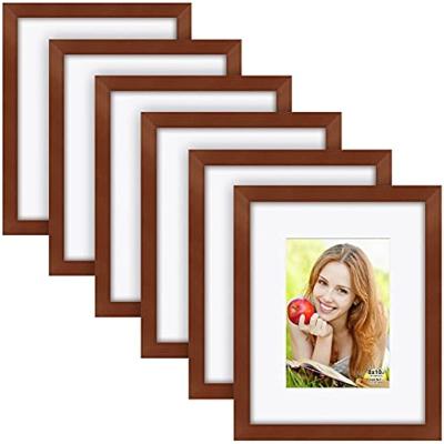 China 8x10 Inch Wood Picture Frames Made Of Solid Wood 5x7 Glass Photos And HD Display With Mat Or 8x10 Without Mat 6PK Brown for sale