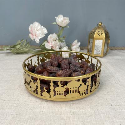 China New Stocked Border Dinner Plate of Eid Holiday Supplies Eid Al-Adha Tray Wrought Iron Around Tray Home Decoration for sale