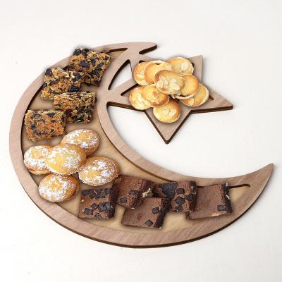 China Stocked Eid Baking Tray Mubarak Decor Wooden Serving Tray Ramadan Decoration Dessert Tray Ramadan Kareem Moon Star Islam Eid for sale