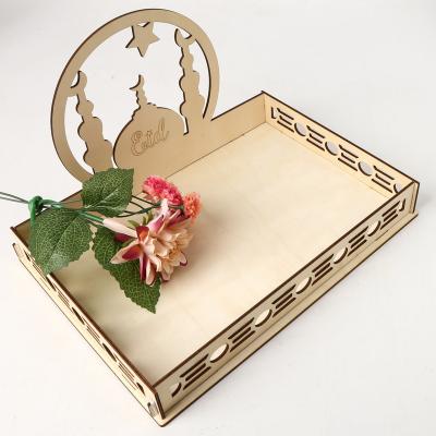 China Wholesale Custom Stocked Ramadan Eid Food Serving Tray Laser Cut Ramadan Tray Wood Tray Ramadan Decoration Supplies for sale